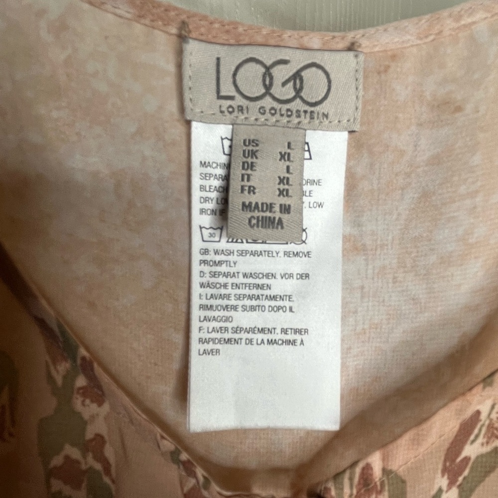 LOGO Lori Goldstein Peach Rose Green Sheer Sleeveless Duster Size Large - Picture 4 of 6